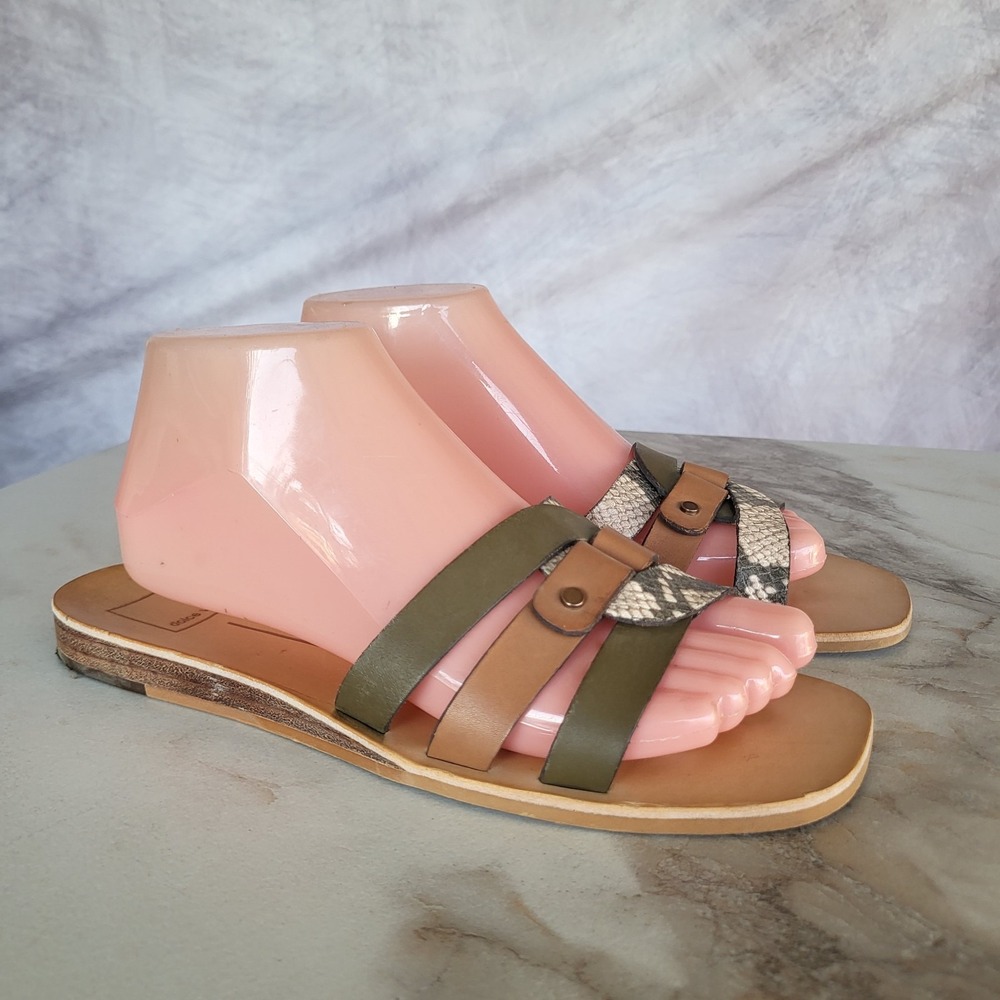 Dolce Vita Size 8 Olive Tan Leather Sandal Slides Women's